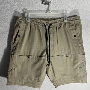 RARE Vollebak Men's Large Canvas Cargo Shorts Khaki Drawstring Gorpcore Off Grid